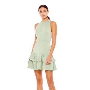 IEENA MAC DUGGAL Ruffle Hem Sleeveless Skater Mini Dress Pistachio Green 8
